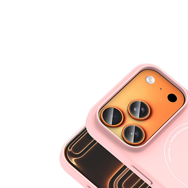 Başkenttekno iPhone 18 Pro Max Uyumlu MagSafe Özellikli Elio Kamera Korumalı Sert Kapak Kılıf Açık Pembe