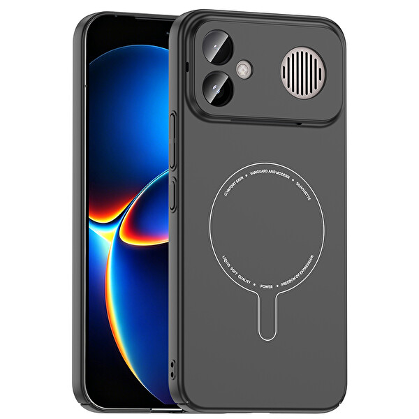 Başkenttekno Xiaomi Poco F8 Ultra Uyumlu MagSafe Özellikli Elio Kamera Korumalı Sert Kapak Kılıf Siyah