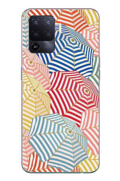 Le Balvo Oppo Reno 5 Lite Uyumlu Şemsiyeler Baskılı Silikon Kılıf