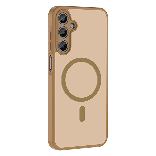 Başkenttekno Samsung Galaxy A16 Uyumlu Kılıf Mat Magsafe Şarj Hassas Butonlu Yumuşak Kenarlı Premium Kapak Kahverengi