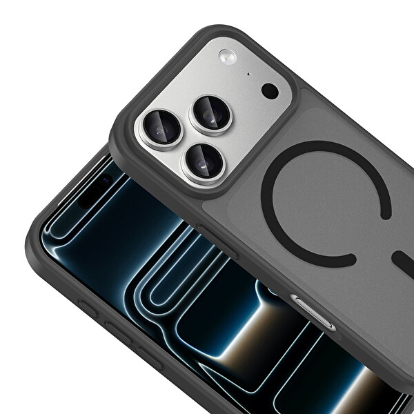 Başkenttekno iPhone 18 Pro Uyumlu Kılıf Mat Magsafe Şarj Hassas Butonlu Renkli Yumuşak Kenarlı Premium Kapak Siyah