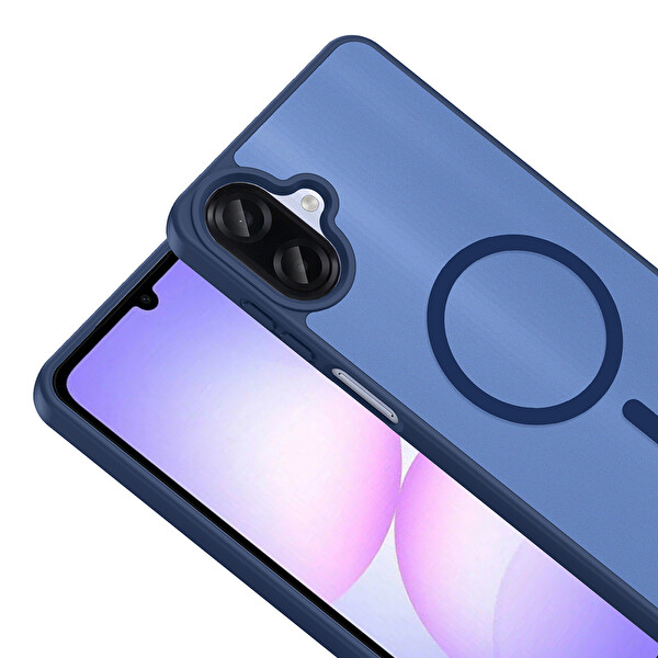 Başkenttekno Samsung Galaxy A07 Kılıf Mat Magsafe Şarj Hassas Butonlu Renkli Yumuşak Kenarlı Premium Babet Kapak Mavi