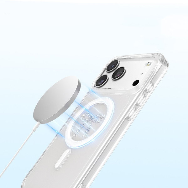 Başkenttekno iPhone 18 Pro Premium Kristal Taş İşlemeli MagSafe Özellikli Darbe Emici Mova Telefon Kılıfı Şeffaf