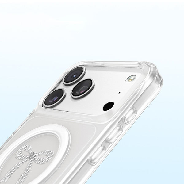 Başkenttekno iPhone 18 Pro Premium Kristal Taş İşlemeli MagSafe Özellikli Darbe Emici Mova Telefon Kılıfı Şeffaf