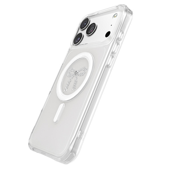 Başkenttekno iPhone 18 Pro Premium Kristal Taş İşlemeli MagSafe Özellikli Darbe Emici Mova Telefon Kılıfı Şeffaf