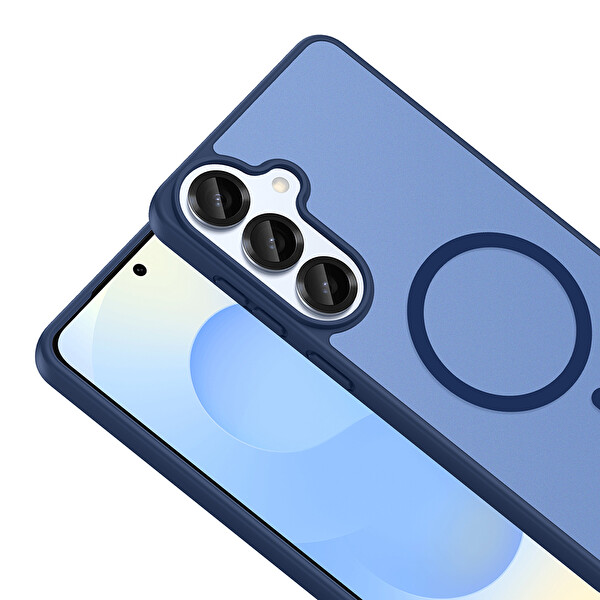 Başkenttekno Samsung Galaxy S26 Plus Kılıf Mat Magsafe Şarj Hassas Butonlu Yumuşak Kenarlı Premium Babet Kapak Mavi