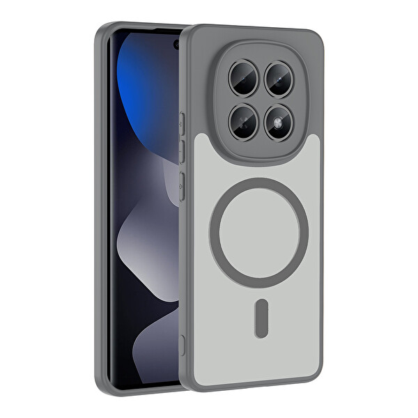Başkenttekno Xiaomi Redmi Note 15 4G Uyumlu Kılıf Mat Magsafe Şarj Hassas Butonlu Yumuşak Kenarlı Babet Kapak Gri