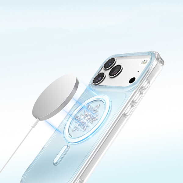 Başkenttekno iPhone 17 Pro Max Premium Kristal Taş İşlemeli MagSafe Özellikli Darbe Emici Mova Telefon Kılıfı Mavi