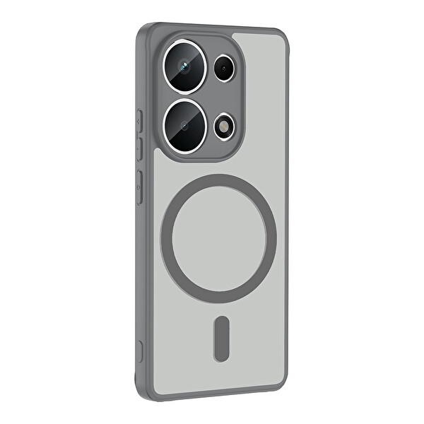 Başkenttekno Xiaomi Redmi Note 13 Pro 4G Uyumlu Kılıf Mat Magsafe Şarj Hassas Butonlu Yumuşak Kenarlı Babet Kapak Gri