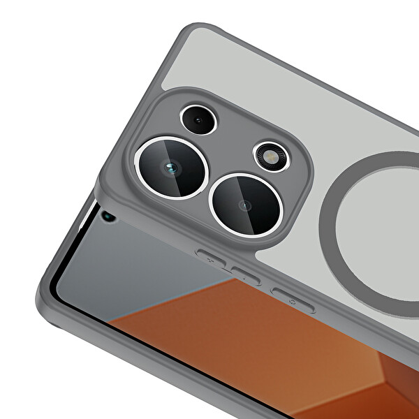 Başkenttekno Xiaomi Redmi Note 13 Pro 4G Uyumlu Kılıf Mat Magsafe Şarj Hassas Butonlu Yumuşak Kenarlı Babet Kapak Gri