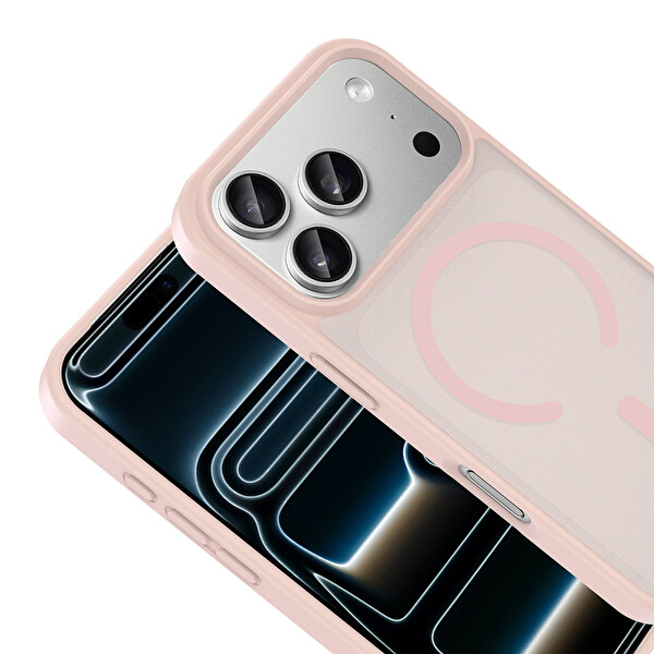 Başkenttekno iPhone 18 Pro Uyumlu Kılıf Mat Magsafe Şarj Hassas Butonlu Renkli Yumuşak Kenarlı Premium Kapak Pembe
