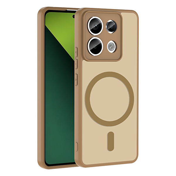 Başkenttekno Xiaomi Redmi Note 13 Pro 5G Uyumlu Kılıf Mat Magsafe Şarj Yumuşak Kenarlı Babet Kapak Kahverengi