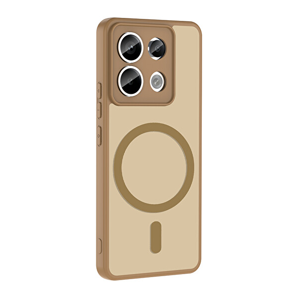 Başkenttekno Xiaomi Redmi Note 13 Pro 5G Uyumlu Kılıf Mat Magsafe Şarj Yumuşak Kenarlı Babet Kapak Kahverengi