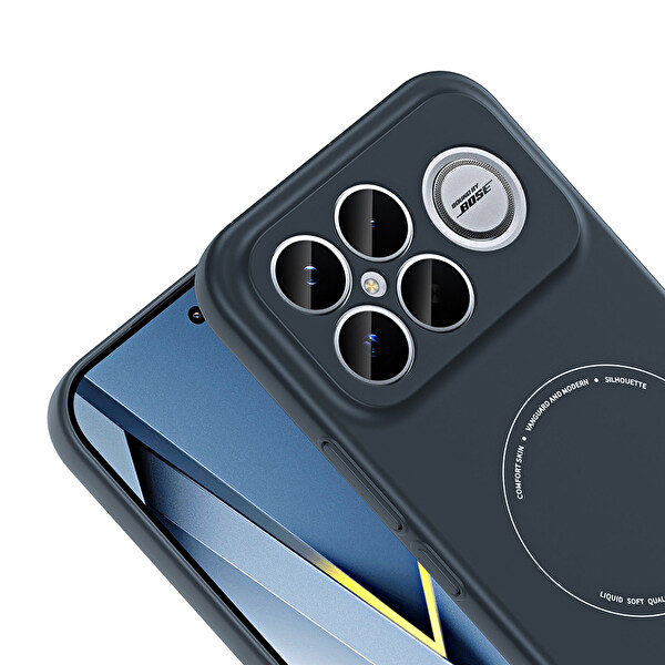 Başkenttekno Xiaomi Poco F8 Ultra Uyumlu MagSafe Özellikli Elio Kamera Korumalı Sert Kapak Kılıf Lacivert