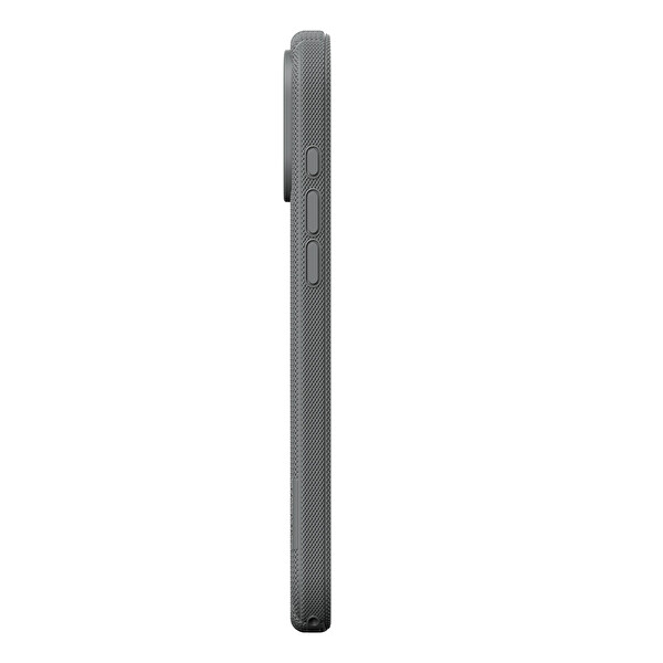 Başkenttekno iPhone 18 Pro Max Kılıf MagSafe Şarj Özellikli Çizgi Desenli Kumaş Dokulu Lorin Kapak Gri