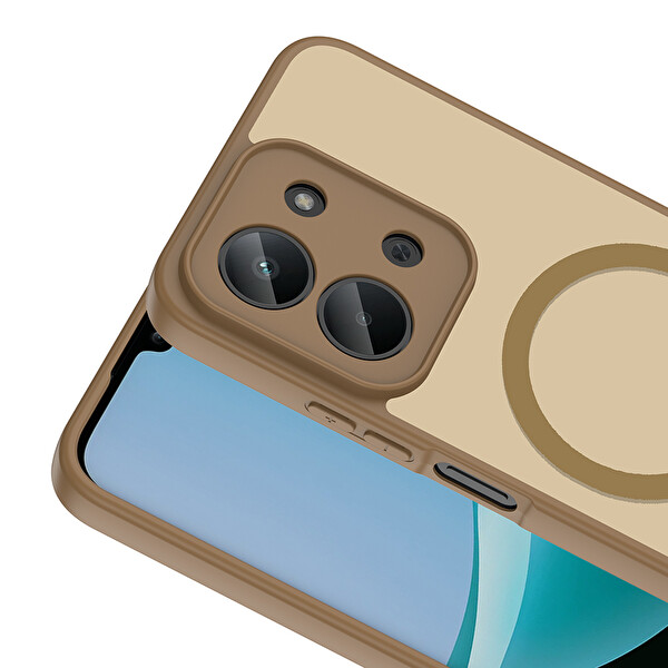 Başkenttekno Xiaomi Redmi 15C Uyumlu Kılıf Mat Magsafe Şarj Hassas Butonlu Yumuşak Kenarlı Babet Kapak Kahverengi