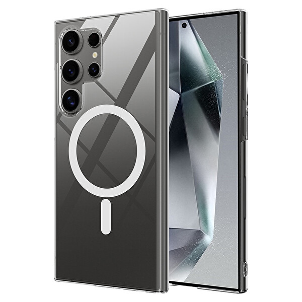 Başkenttekno Samsung Galaxy S26 Ultra Kılıf Kamera Korumalı Kablosuz Şarj Özellikli Sararmaz Sert PC Porto Kapak Şeffaf