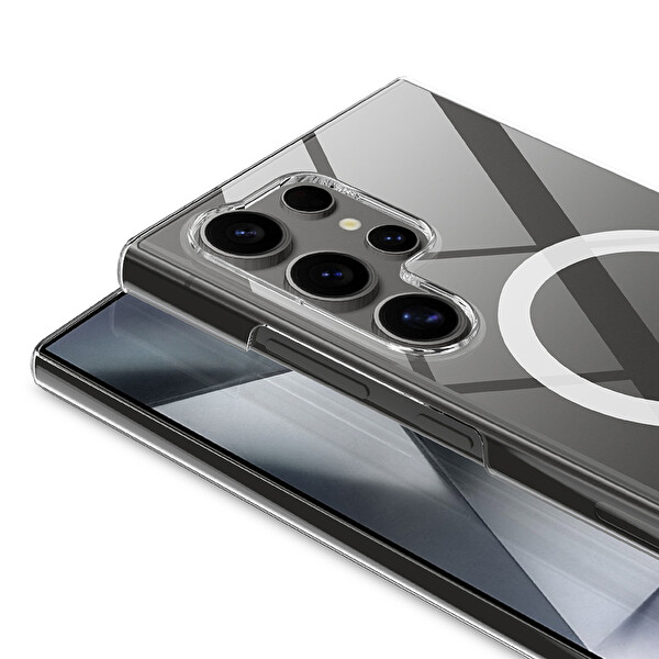 Başkenttekno Samsung Galaxy S26 Ultra Kılıf Kamera Korumalı Kablosuz Şarj Özellikli Sararmaz Sert PC Porto Kapak Şeffaf