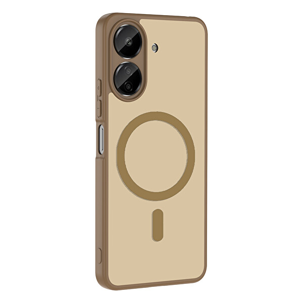 Başkenttekno Xiaomi Poco C65 Uyumlu Kılıf Mat Magsafe Şarj Hassas Butonlu Yumuşak Kenarlı Premium Kapak Kahverengi