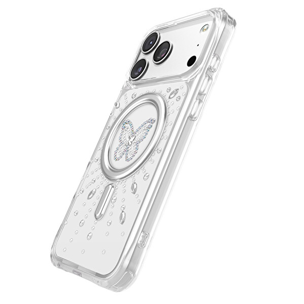 Başkenttekno iPhone 18 Pro Premium Kristal Taş İşlemeli MagSafe Özellikli Darbe Emici Mova Telefon Kılıfı