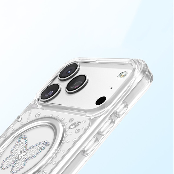 Başkenttekno iPhone 18 Pro Premium Kristal Taş İşlemeli MagSafe Özellikli Darbe Emici Mova Telefon Kılıfı