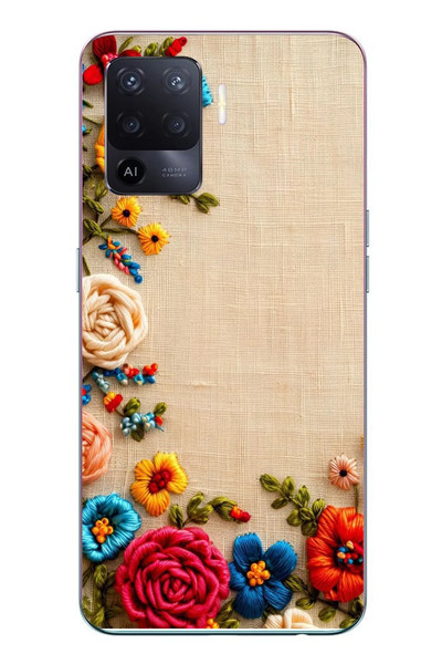 Le Balvo Oppo Reno 5 Lite Uyumlu İşlemeli İğne Oyası Baskılı Silikon Kılıf