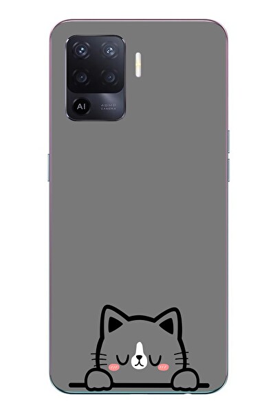 Le Balvo Oppo Reno 5 Lite Uyumlu Uyuyan Kedi Baskılı Silikon Kılıf