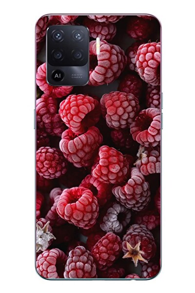 Le Balvo Oppo Reno 5 Lite Uyumlu Ahududu Frambuaz Baskılı Silikon Kılıf