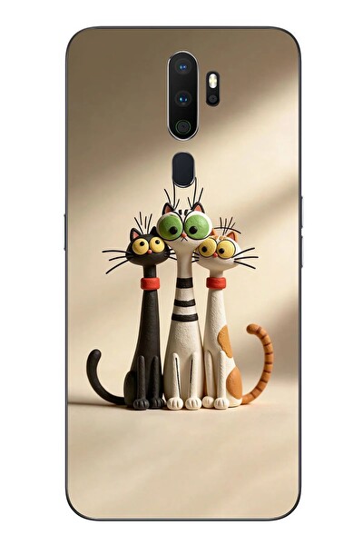 Le Balvo Oppo A5 2020 Uyumlu Neşeli Kedi Ailesi Baskılı Silikon Kılıf