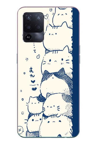 Le Balvo Oppo Reno 5 Lite Uyumlu Mavi Kedi Kardeşliği Baskılı Silikon Kılıf