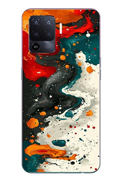 Le Balvo Oppo Reno 5 Lite Uyumlu Boya Karışımı Baskılı Silikon Kılıf