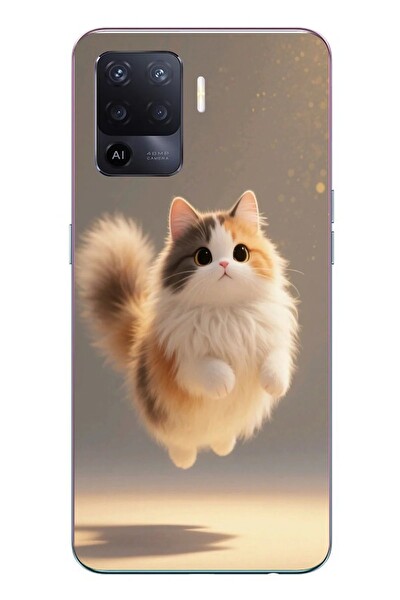 Le Balvo Oppo Reno 5 Lite Uyumlu Zıplayan Kedi Baskılı Silikon Kılıf