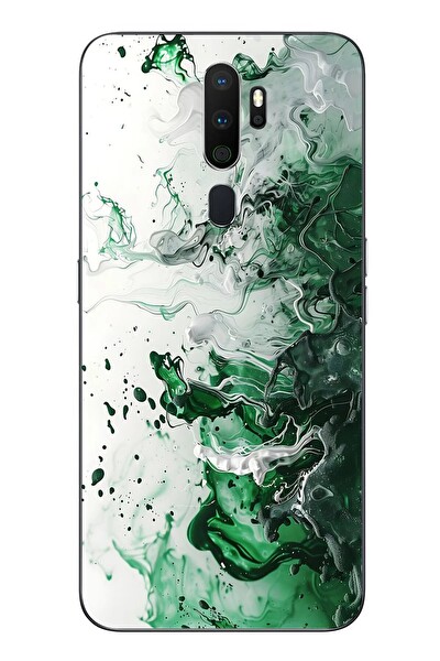 Le Balvo Oppo A5 2020 Uyumlu Yeşil Beyaz Dalgalar Baskılı Silikon Kılıf