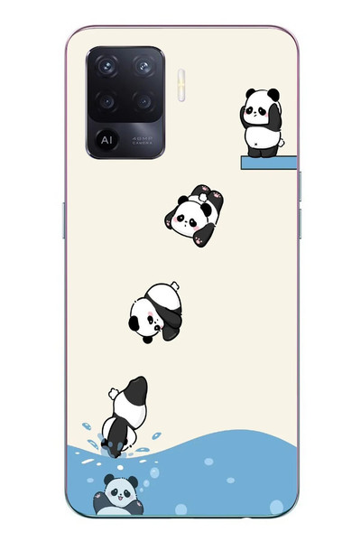 Le Balvo Oppo Reno 5 Lite Uyumlu Yüzen Pandalar Baskılı Silikon Kılıf
