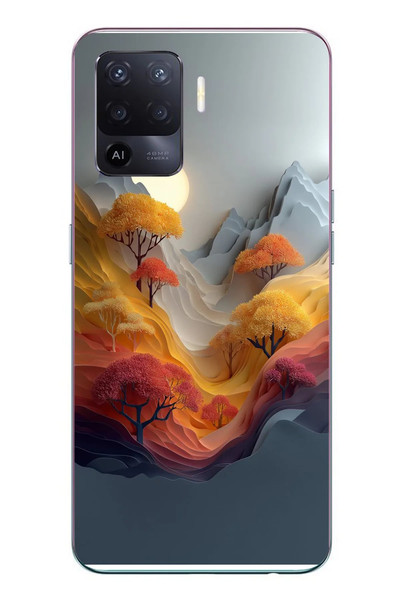Le Balvo Oppo Reno 5 Lite Uyumlu Renk Dalgalı Manzara Baskılı Silikon Kılıf