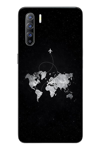 Le Balvo Oppo Reno 3 Uyumlu Dünya Haritası Uçuş Baskılı Silikon Kılıf