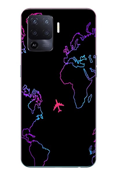 Le Balvo Oppo Reno 5 Lite Uyumlu Dünya Uçuşu Baskılı Silikon Kılıf