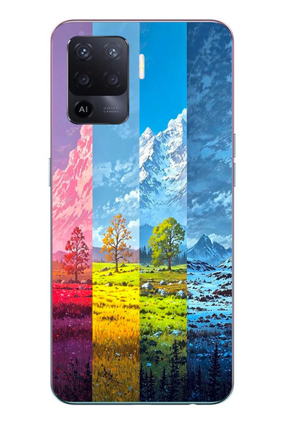 Le Balvo Oppo Reno 5 Lite Uyumlu Dört Mevsim Manzara Baskılı Silikon Kılıf
