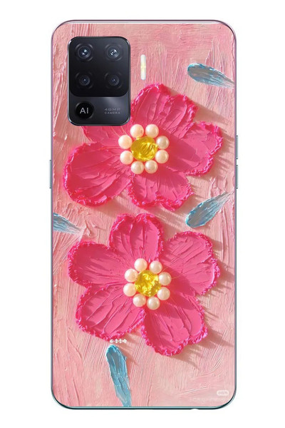 Le Balvo Oppo Reno 5 Lite Uyumlu İnci Çiçekler Baskılı Silikon Kılıf