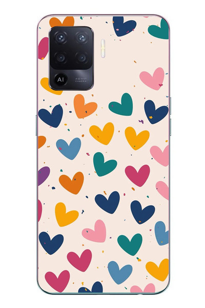 Le Balvo Oppo Reno 5 Lite Uyumlu Mavi Sarı Kalpler Baskılı Silikon Kılıf