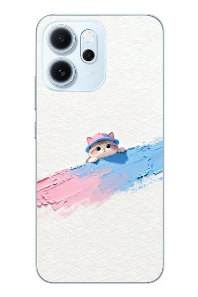 Le Balvo Oppo Reno 14F Uyumlu Pembe Mavi Kedi Baskılı Silikon Kılıf