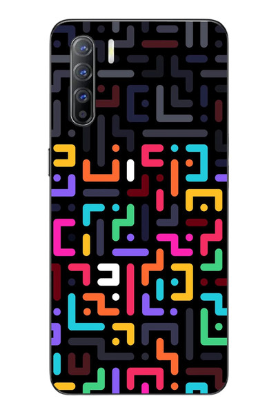 Le Balvo Oppo Reno 3 Uyumlu Renkli Karışık Çizgiler Baskılı Silikon Kılıf