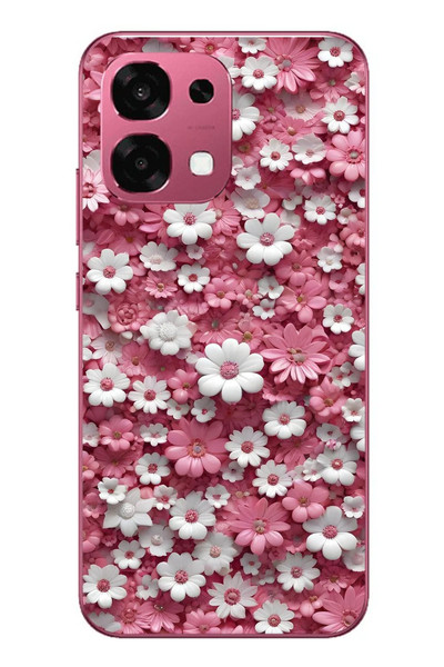 Le Balvo Oppo A6 PRO Uyumlu Beyaz Pembe Papatyalar Baskılı Silikon Kılıf