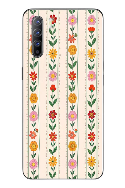 Le Balvo Oppo Reno 3 Uyumlu Çiçekler ve Yaprakları Baskılı Silikon Kılıf