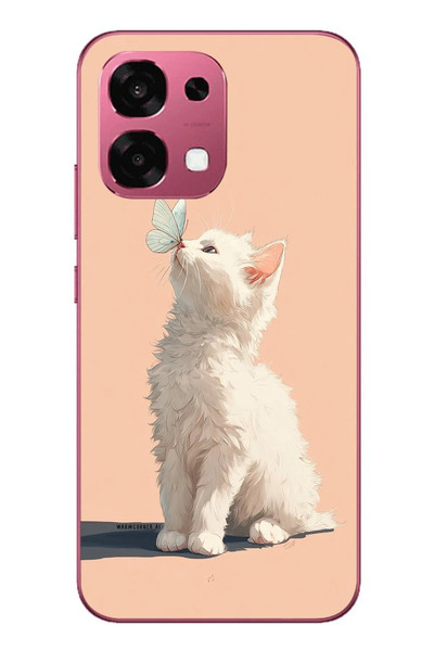 Le Balvo Oppo A6 PRO Uyumlu Beyaz Kelebekli Kedi Baskılı Silikon Kılıf