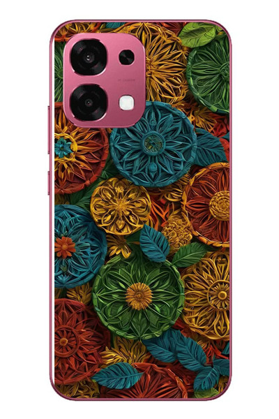Le Balvo Oppo A6 PRO Uyumlu Hasır Örgü Çiçekler Baskılı Silikon Kılıf