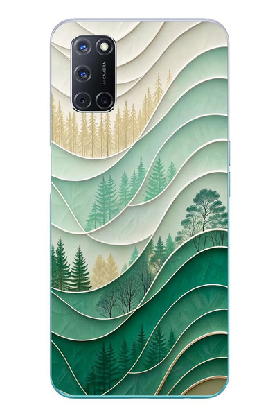 Le Balvo Oppo A52 Uyumlu Beyaz Çizgili Orman Baskılı Silikon Kılıf