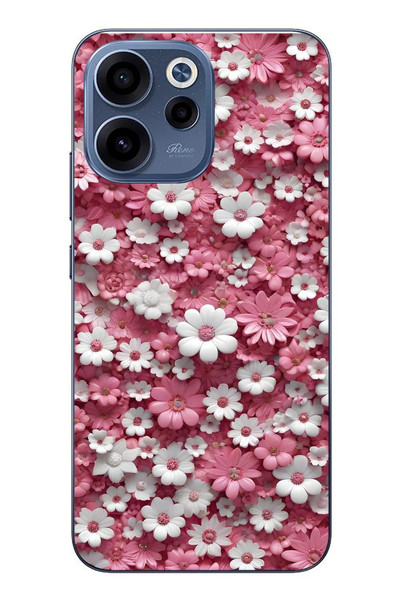 Le Balvo Oppo Reno 15F Uyumlu Beyaz Pembe Papatyalar Baskılı Silikon Kılıf