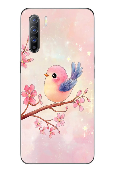 Le Balvo Oppo Reno 3 Uyumlu Dalda ki Kuş Baskılı Silikon Kılıf