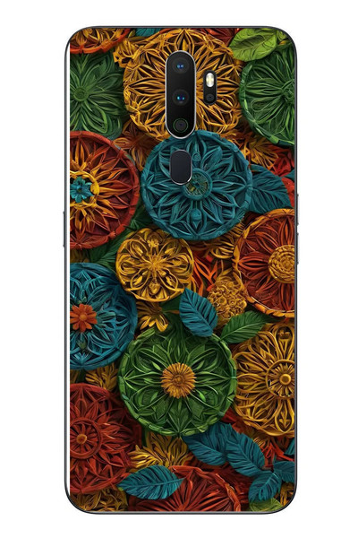 Le Balvo Oppo A5 2020 Uyumlu Hasır Örgü Çiçekler Baskılı Silikon Kılıf